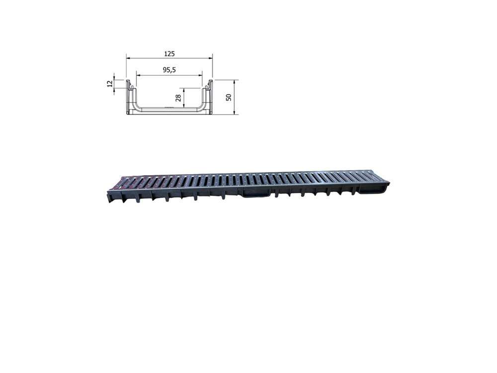 Canaletta di scolo acqua carrabile in PP-PE con griglia zincata 125x50 Kit 3 pz