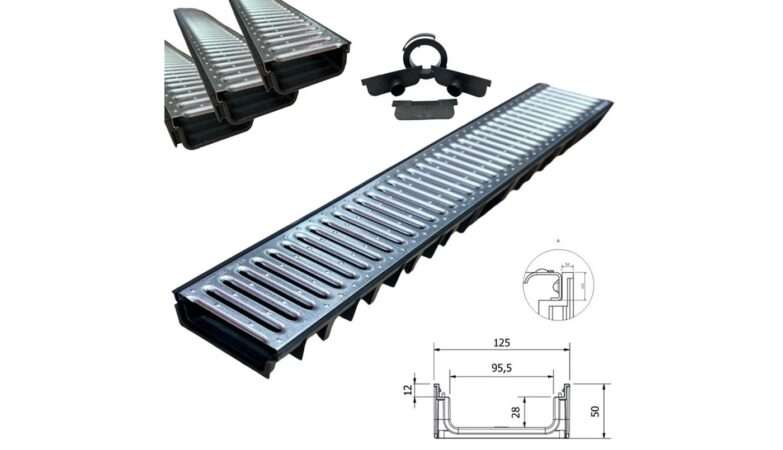 Canaletta di scolo acqua carrabile in PP-PE con griglia zincata 125x50 Kit 3 pz